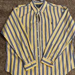 Yellow Blue Stripe Ralph Lauren Polo Button Up Shirt Mens
